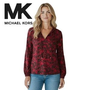 Michael KORS Black Lace Design Red Top